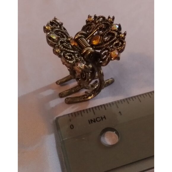 Vintage Butterfly Metal Hair Claw Clip Rhinestone Accents & Intricate Filigree - Picture 4 of 4